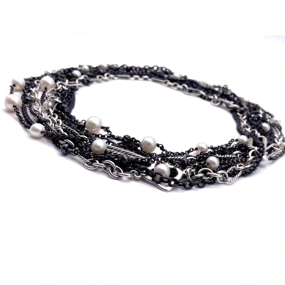 David Yurman Multistrand Quatrefoil Necklace with Onyx and Cultured White Pearls - Picture 6 of 9